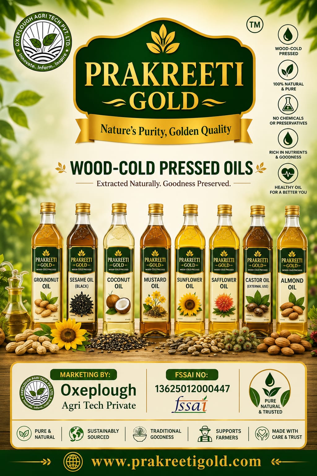 Prakreeti Gold wood cold-pressed oils range
